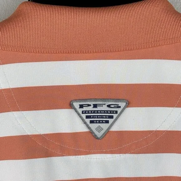 Columbia men’s polo shirt, large, PFG performance orange white stripe Omni-shade - Picture 8 of 11